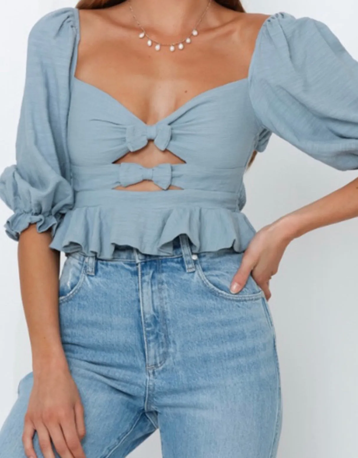 PUFF SLEEVE TOP POWDER BLUE