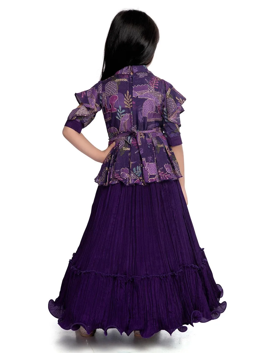 Purple Coloured Floral Dress For Girls /Collar Style Gown For Girls / Position Print Ethnic Gowns Online