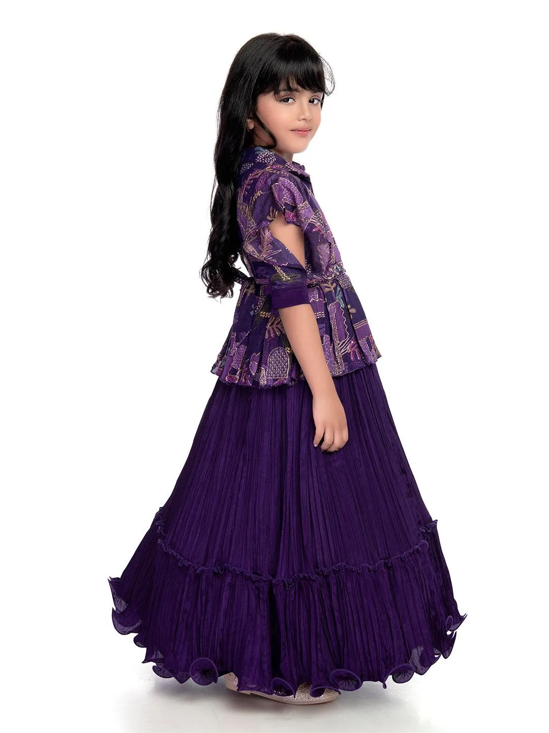 Purple Coloured Floral Dress For Girls /Collar Style Gown For Girls / Position Print Ethnic Gowns Online