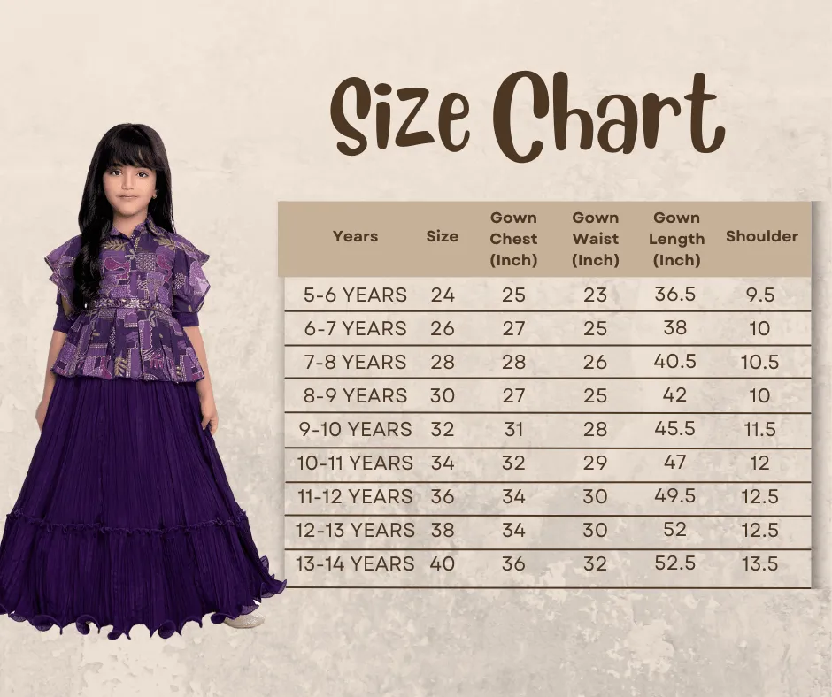 Purple Coloured Floral Dress For Girls /Collar Style Gown For Girls / Position Print Ethnic Gowns Online