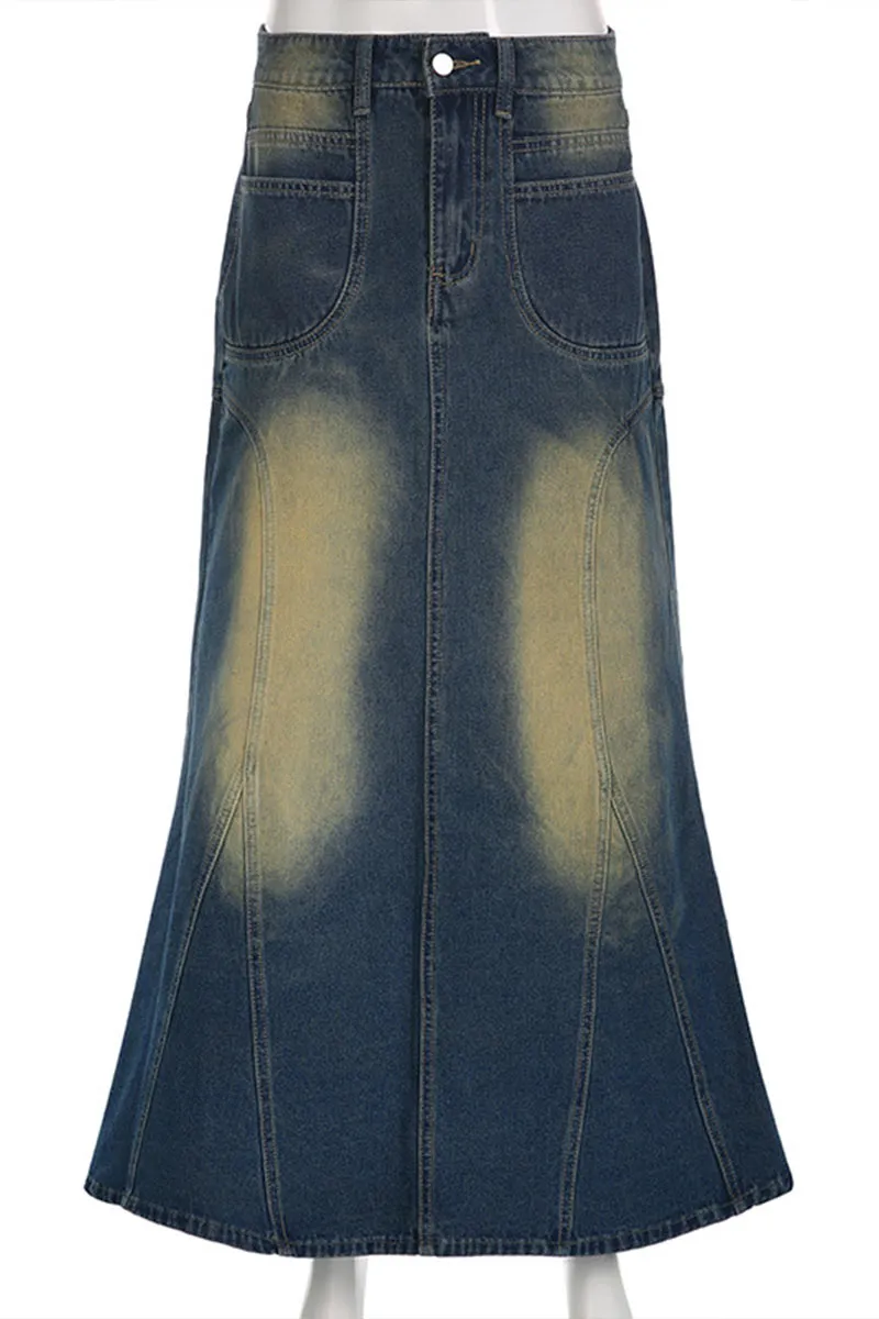 QF0170 Vintage Denim Long Skirt