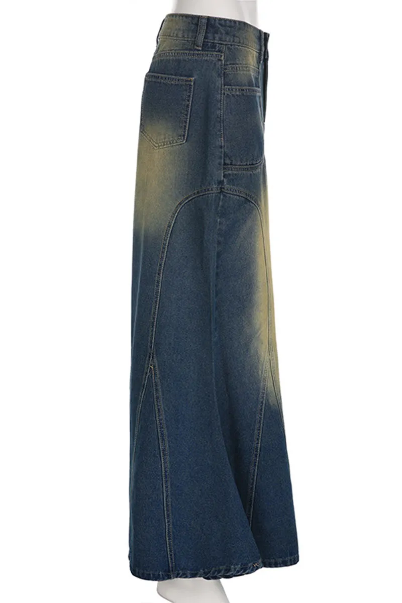 QF0170 Vintage Denim Long Skirt