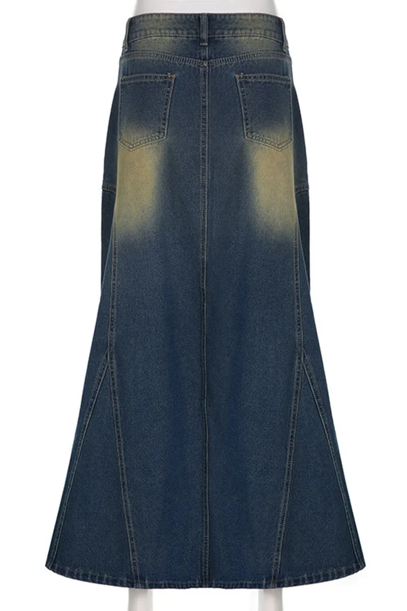 QF0170 Vintage Denim Long Skirt