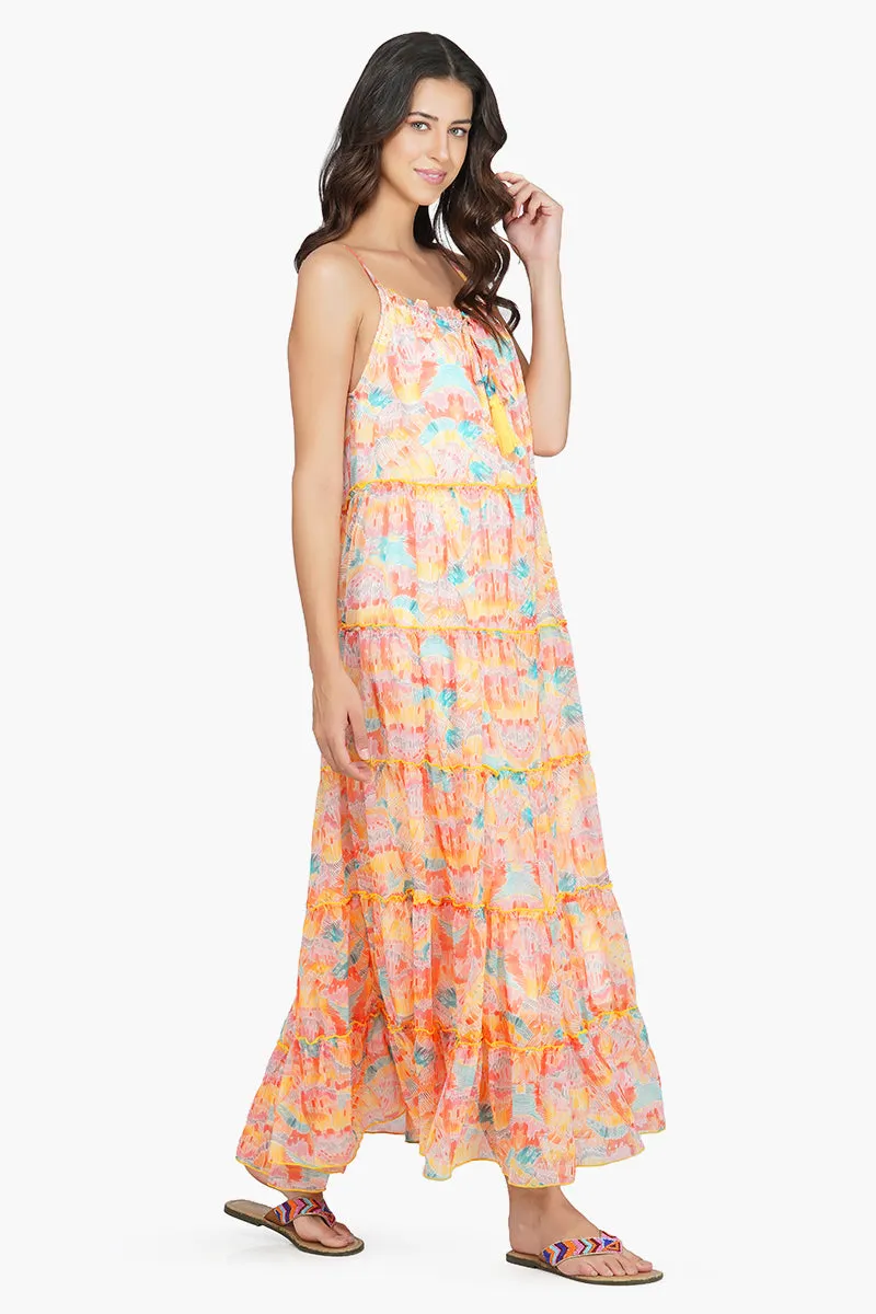 Rain Stroke Tiered maxi Dress