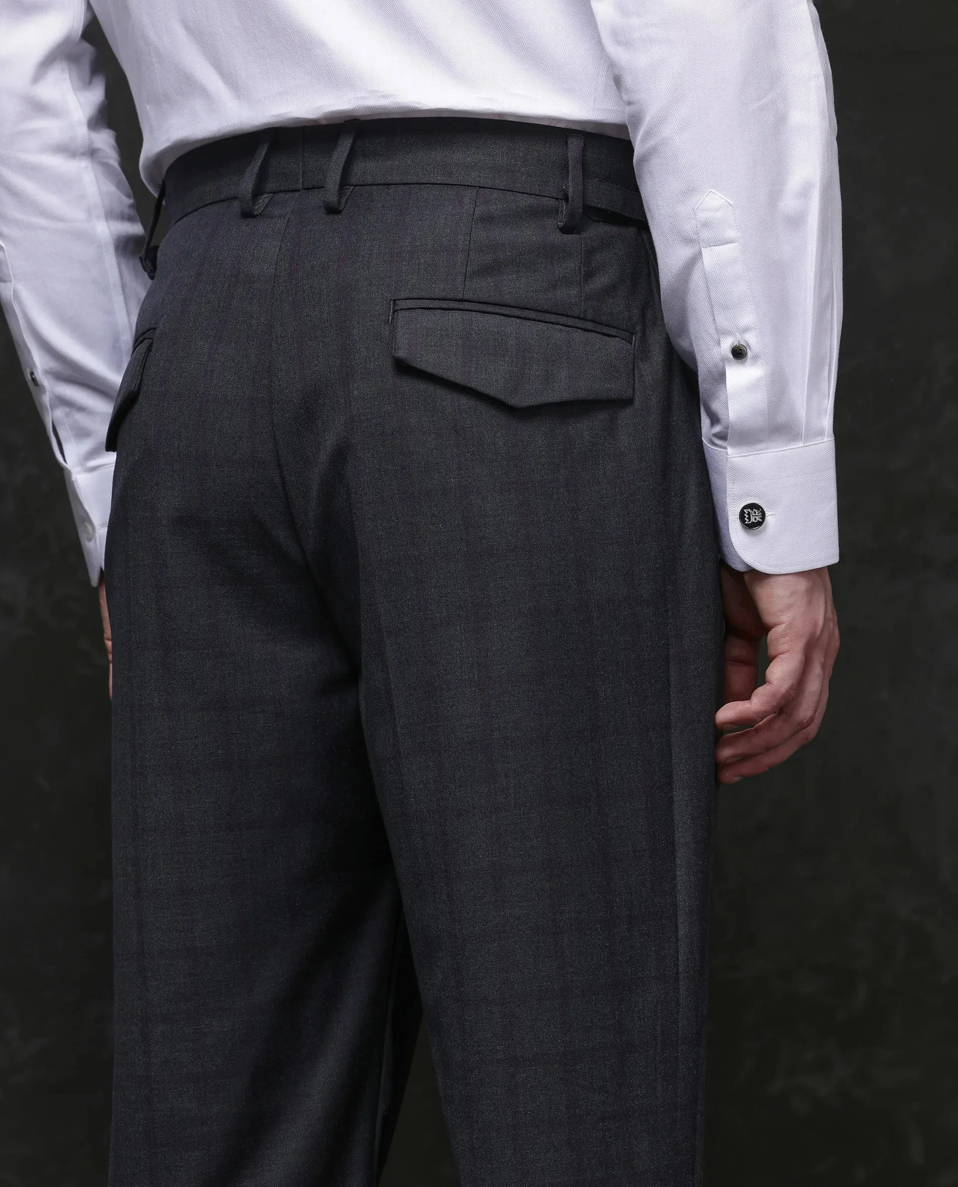 Rare Rabbit Men Jorin Dark Grey Cotton Blend Fabric Button Closure Regular Fit Checked Trouser