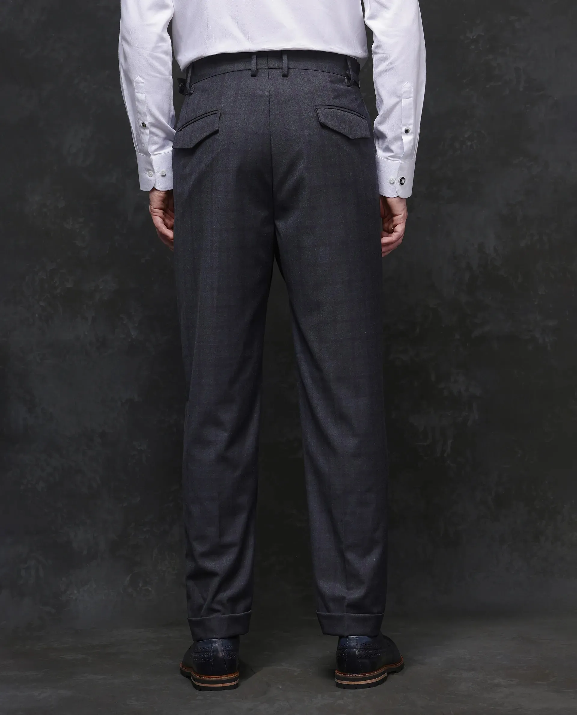 Rare Rabbit Men Jorin Dark Grey Cotton Blend Fabric Button Closure Regular Fit Checked Trouser