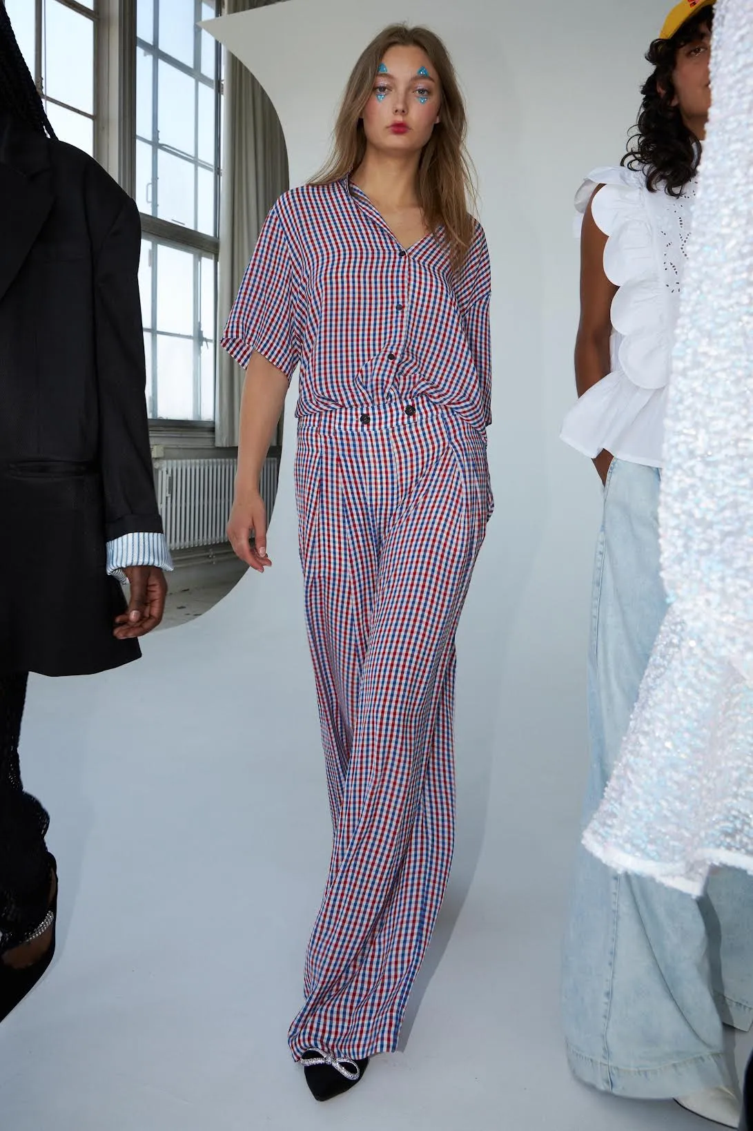 Red Check Wide-Leg Trousers