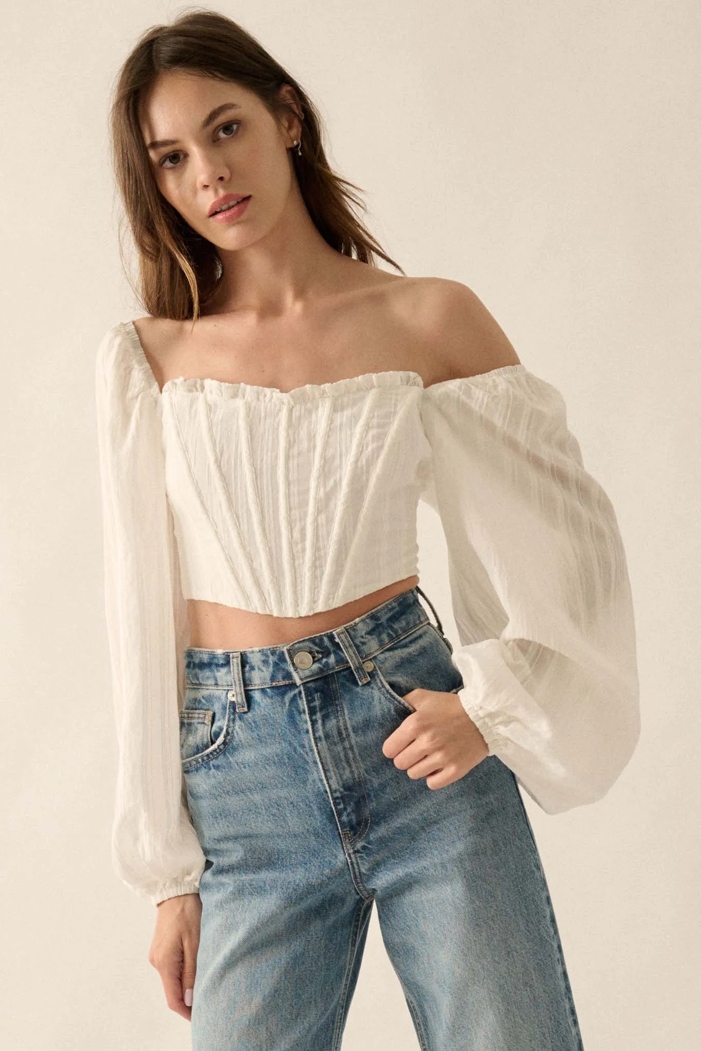 Romantic Soul Tonal-Stripe Corset Peasant Top