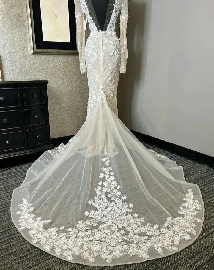 Sexy Pearled Tulle Fit Flair Wedding Gowns All Sizes/Colors