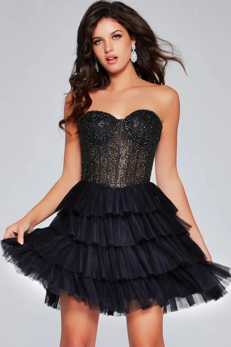 Short Strapless A-line Tiered Dress by Jovani 22227