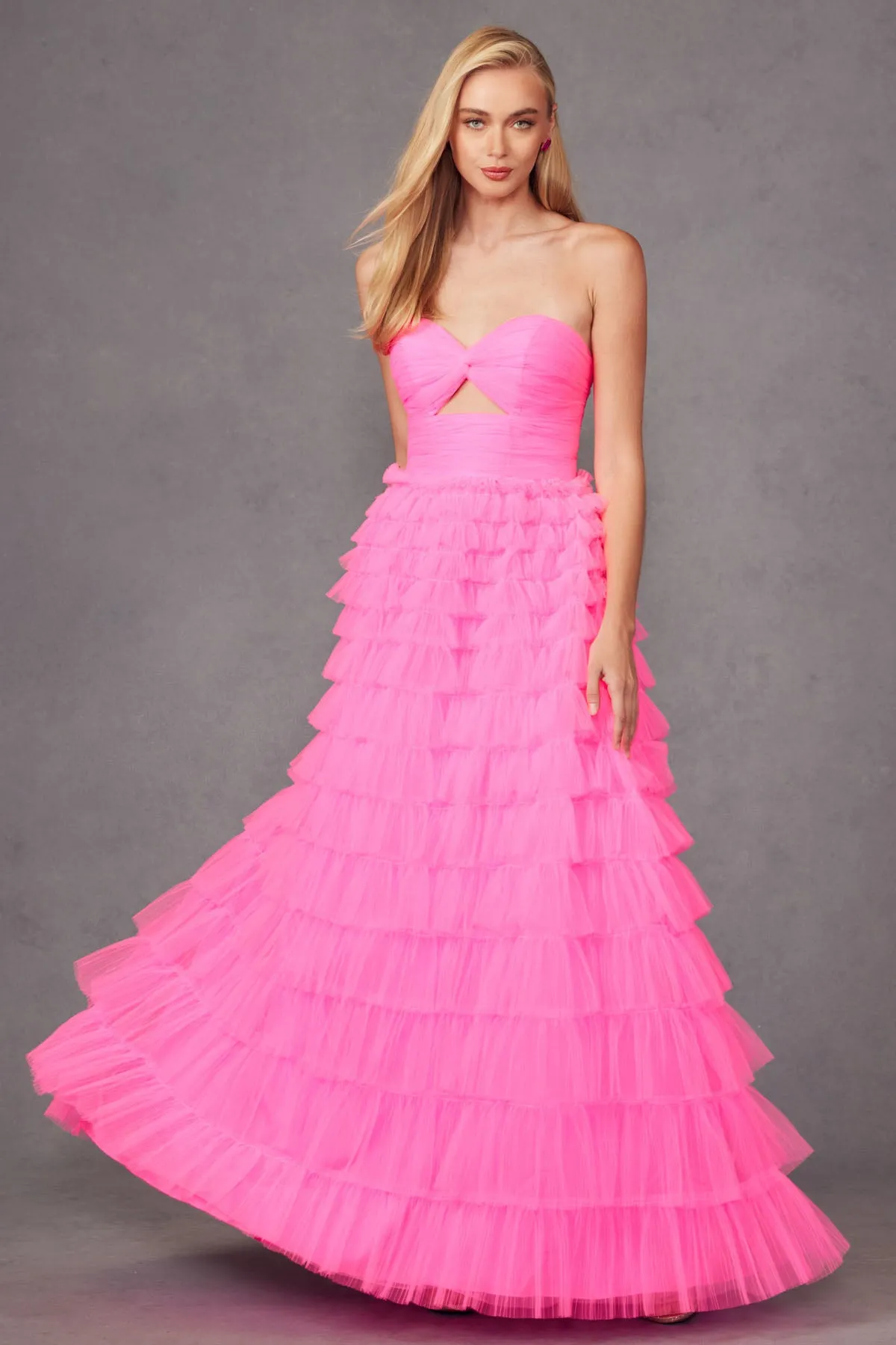 Strapless A-line Tiered Ruffled Gown by Juliet JT2456H