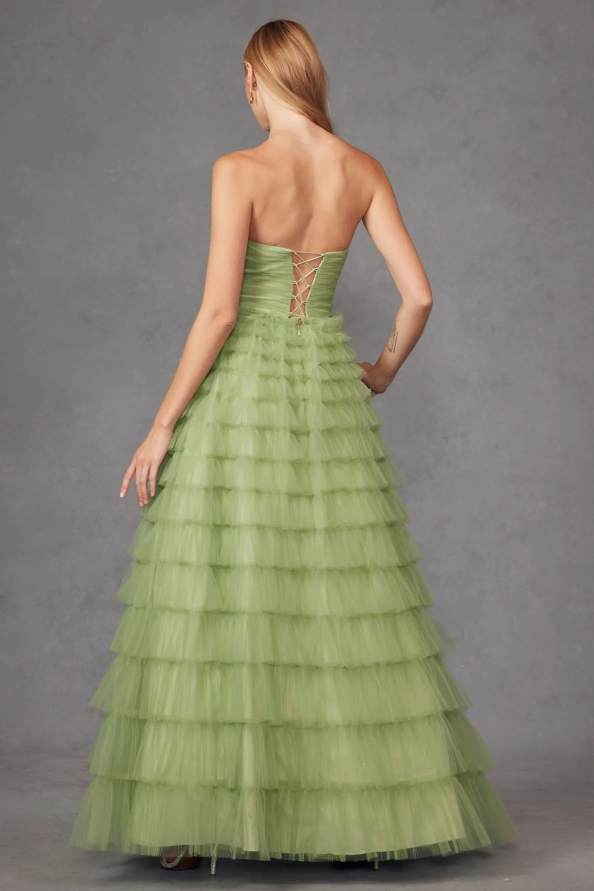 Strapless A-line Tiered Ruffled Gown by Juliet JT2456H