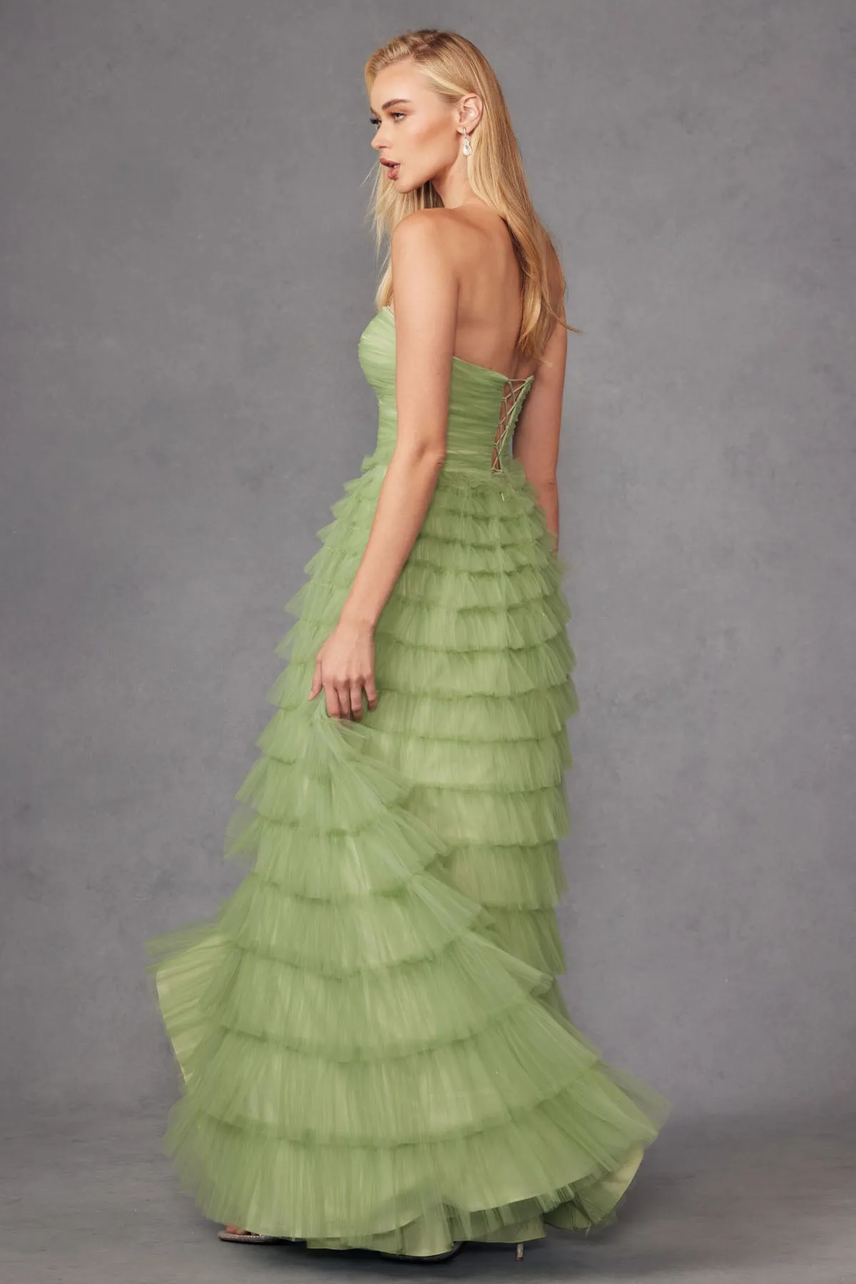 Strapless A-line Tiered Ruffled Gown by Juliet JT2456H