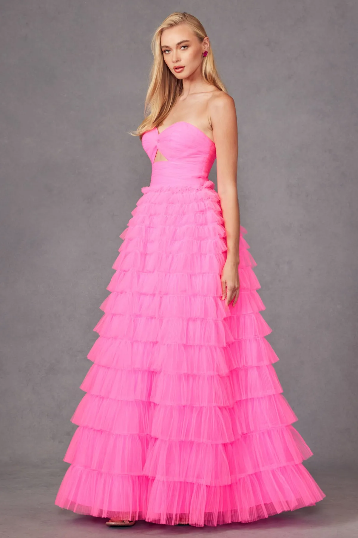 Strapless A-line Tiered Ruffled Gown by Juliet JT2456H