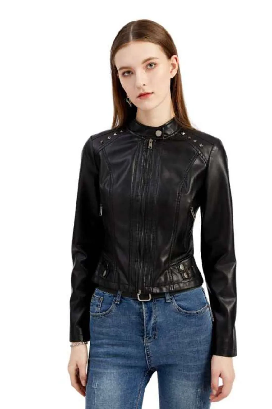 Studded Faux Leather Women Jacket