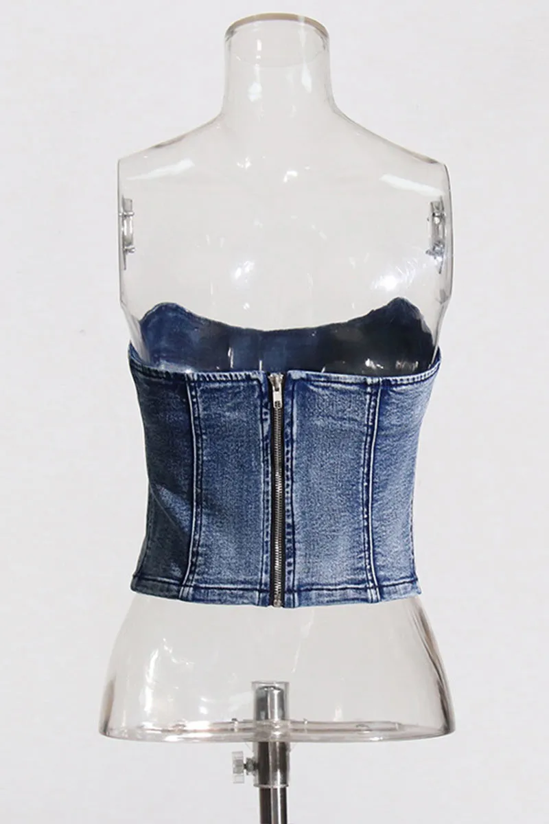 TF0412 Denim Bustier Top