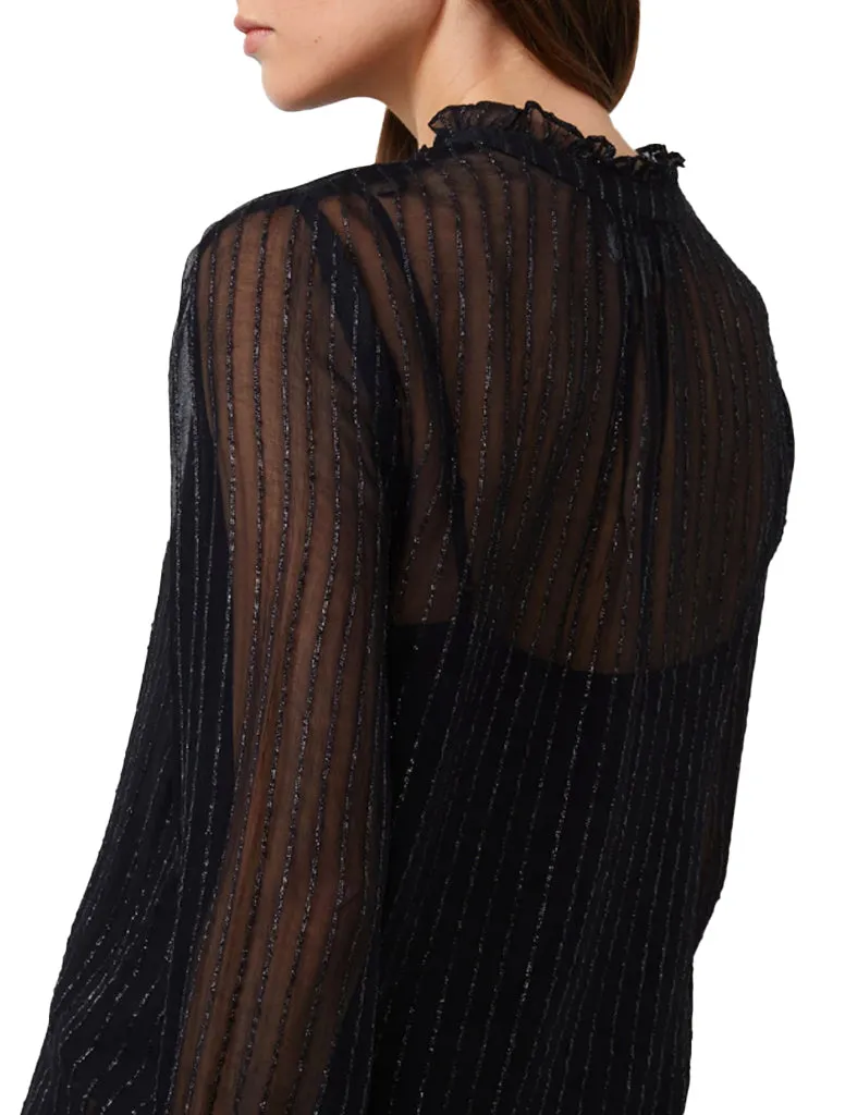 Tomei Lurex Striped Chiffon Peasant Blouse - VELVET