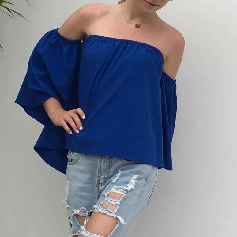 Tummy Hiding Oversized Off The Shoulder Tops Loose Blouse