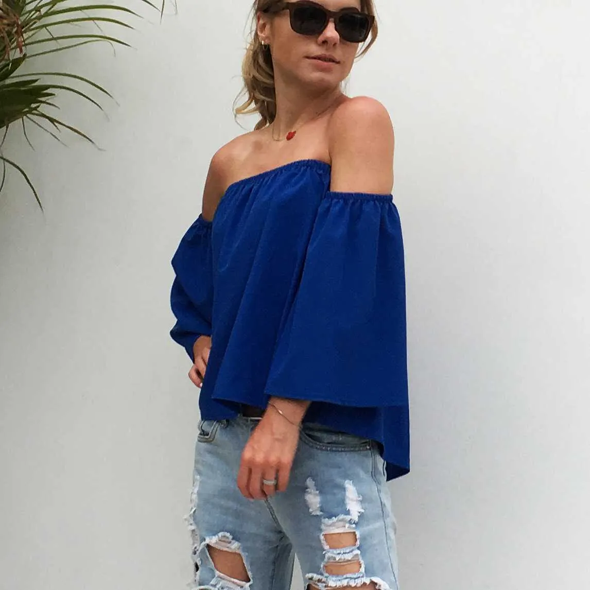 Tummy Hiding Oversized Off The Shoulder Tops Loose Blouse