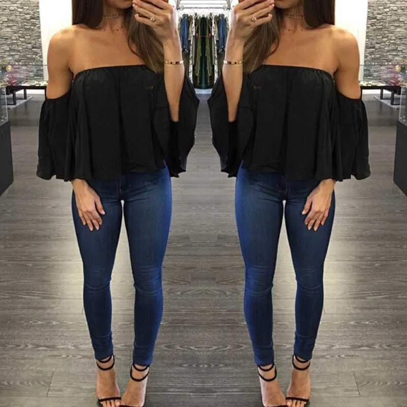 Tummy Hiding Oversized Off The Shoulder Tops Loose Blouse