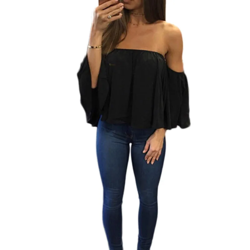 Tummy Hiding Oversized Off The Shoulder Tops Loose Blouse