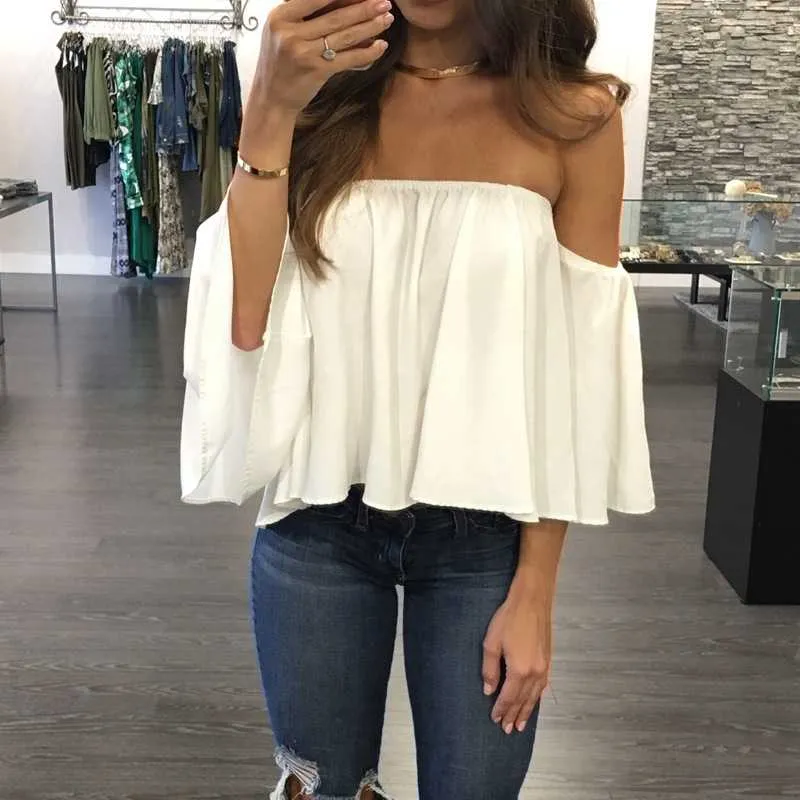 Tummy Hiding Oversized Off The Shoulder Tops Loose Blouse