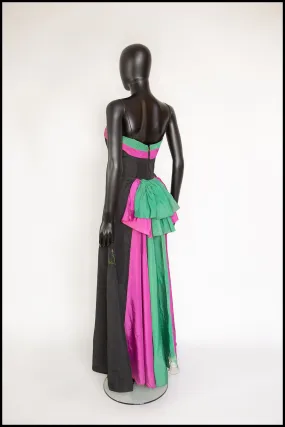 Vintage 1940s Black Green Taffeta Gown