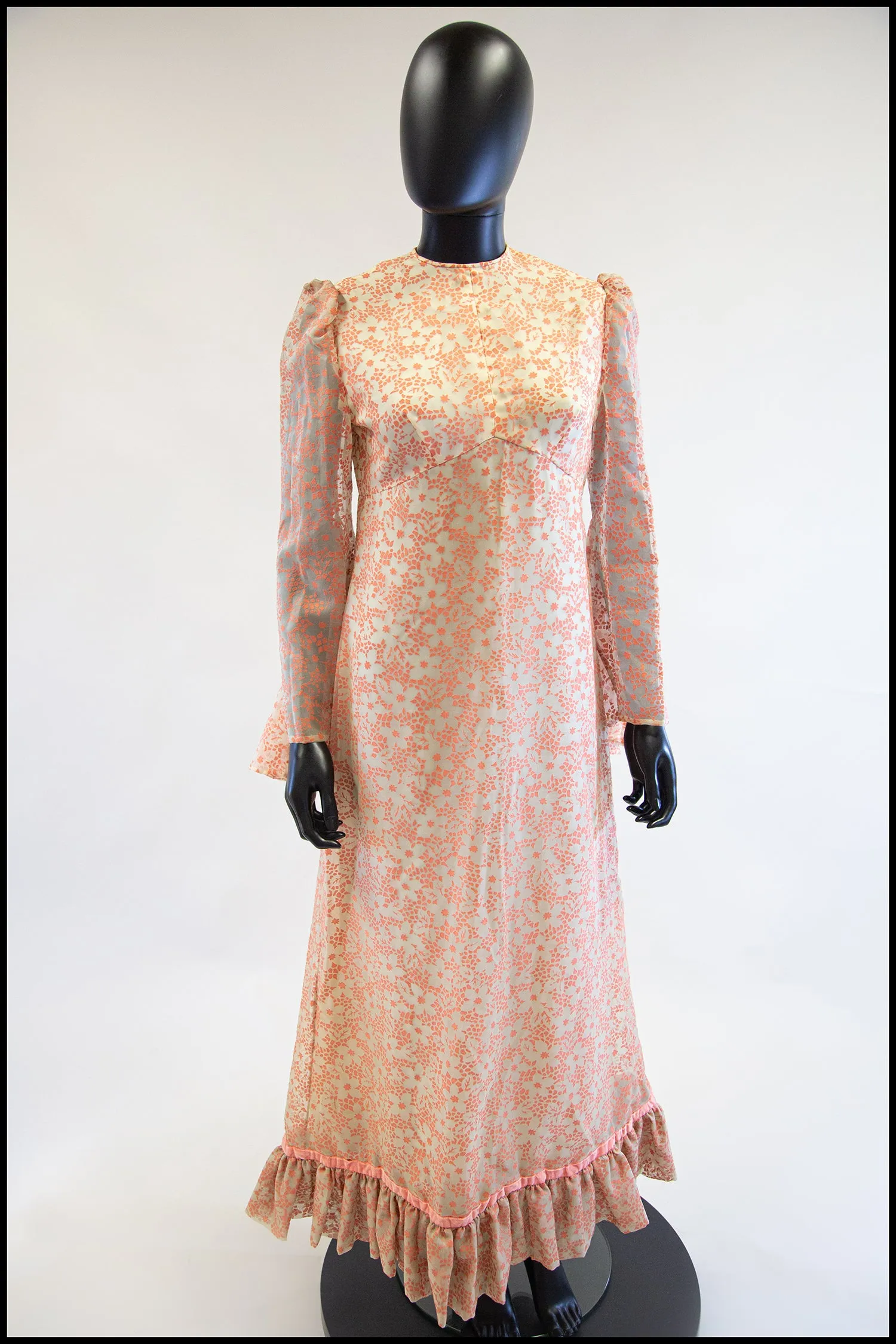 Vintage 1970s Peach Devore Maxi Dress