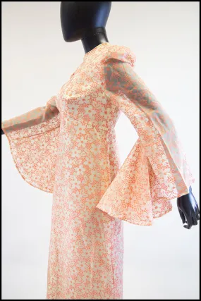 Vintage 1970s Peach Devore Maxi Dress