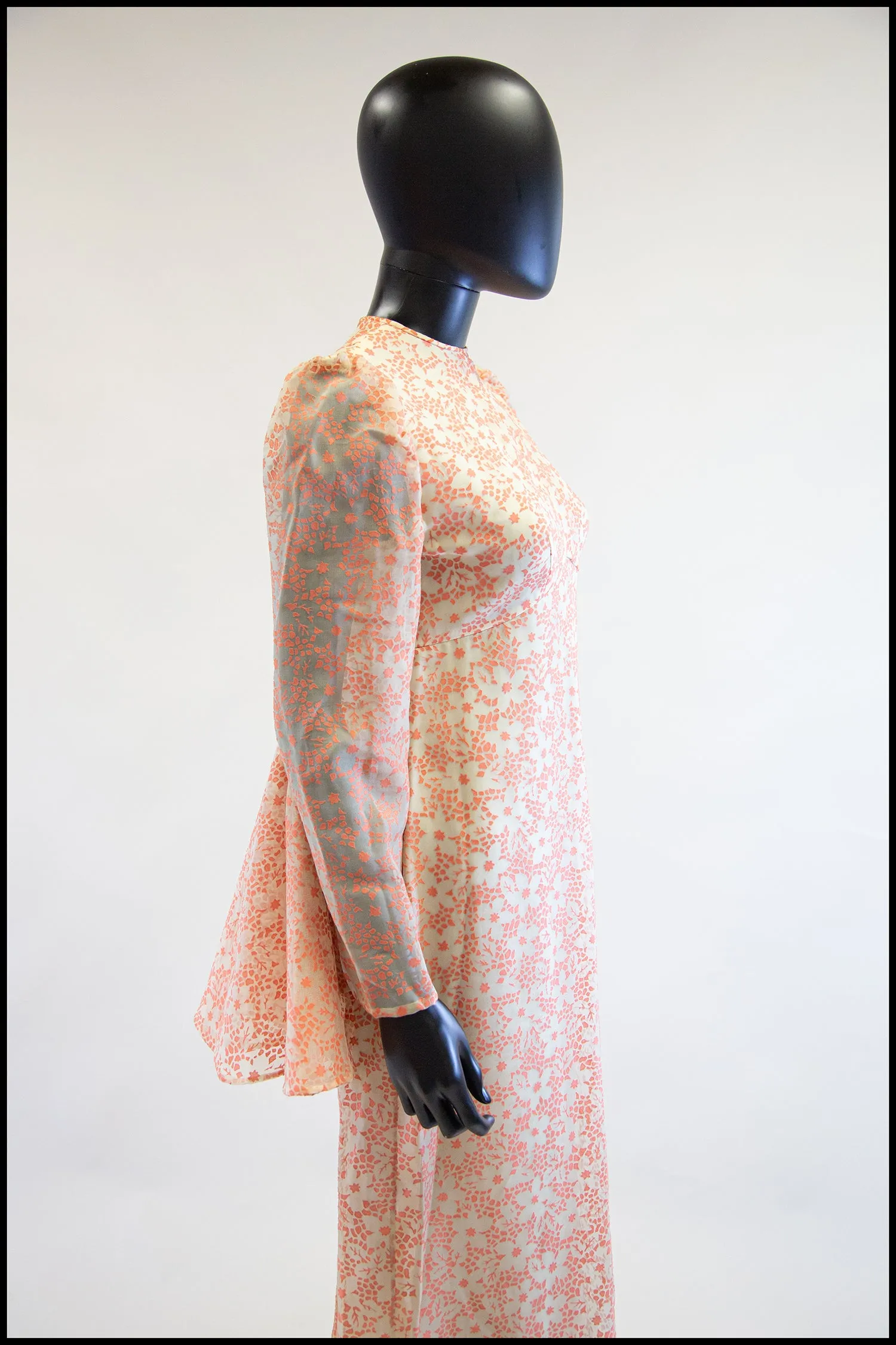 Vintage 1970s Peach Devore Maxi Dress