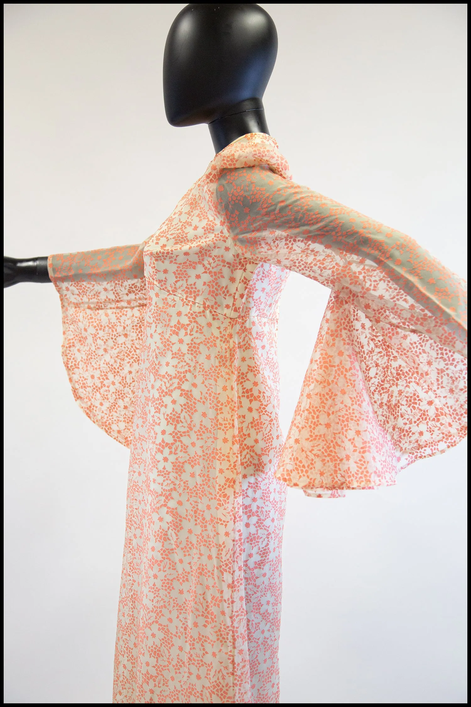 Vintage 1970s Peach Devore Maxi Dress