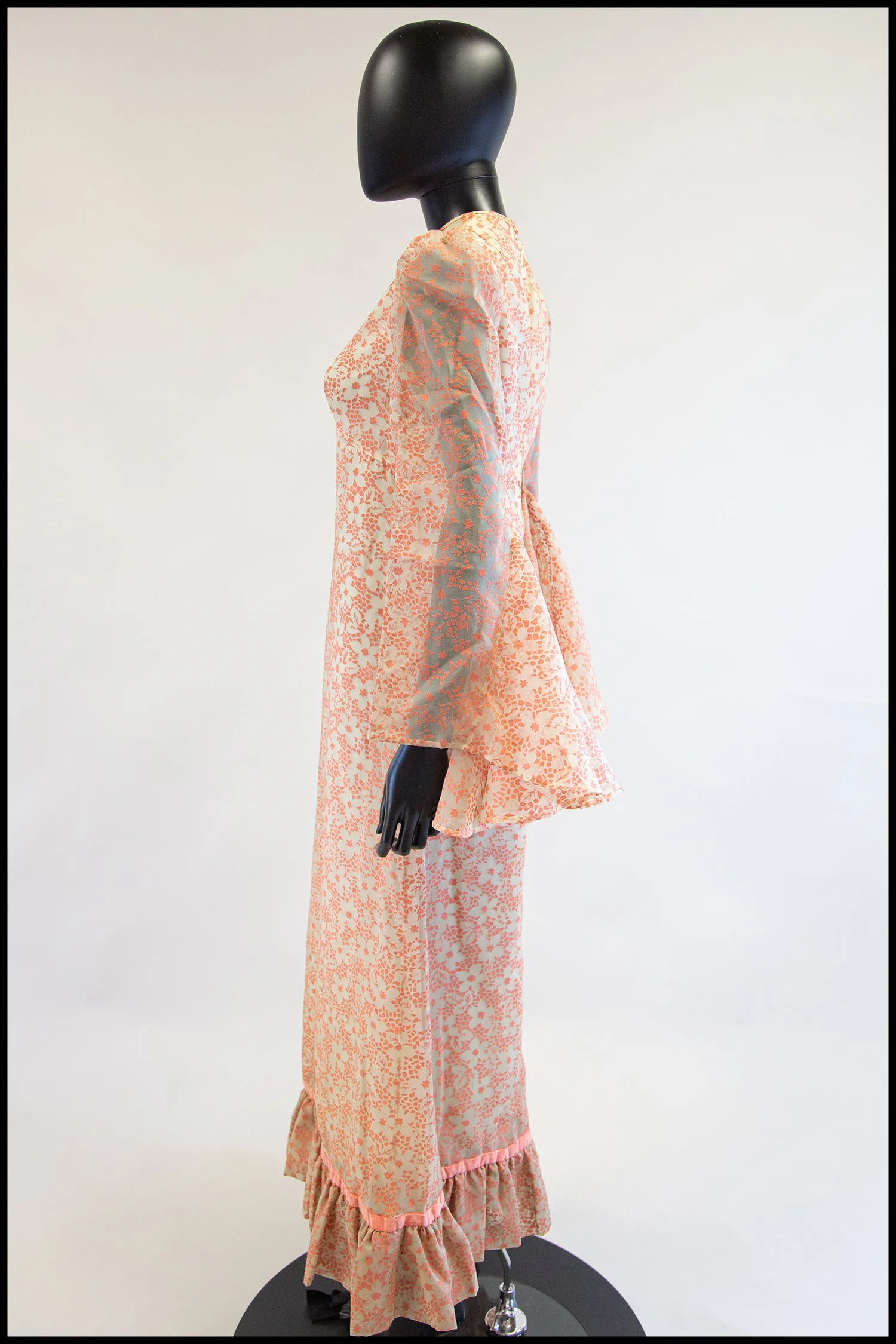 Vintage 1970s Peach Devore Maxi Dress