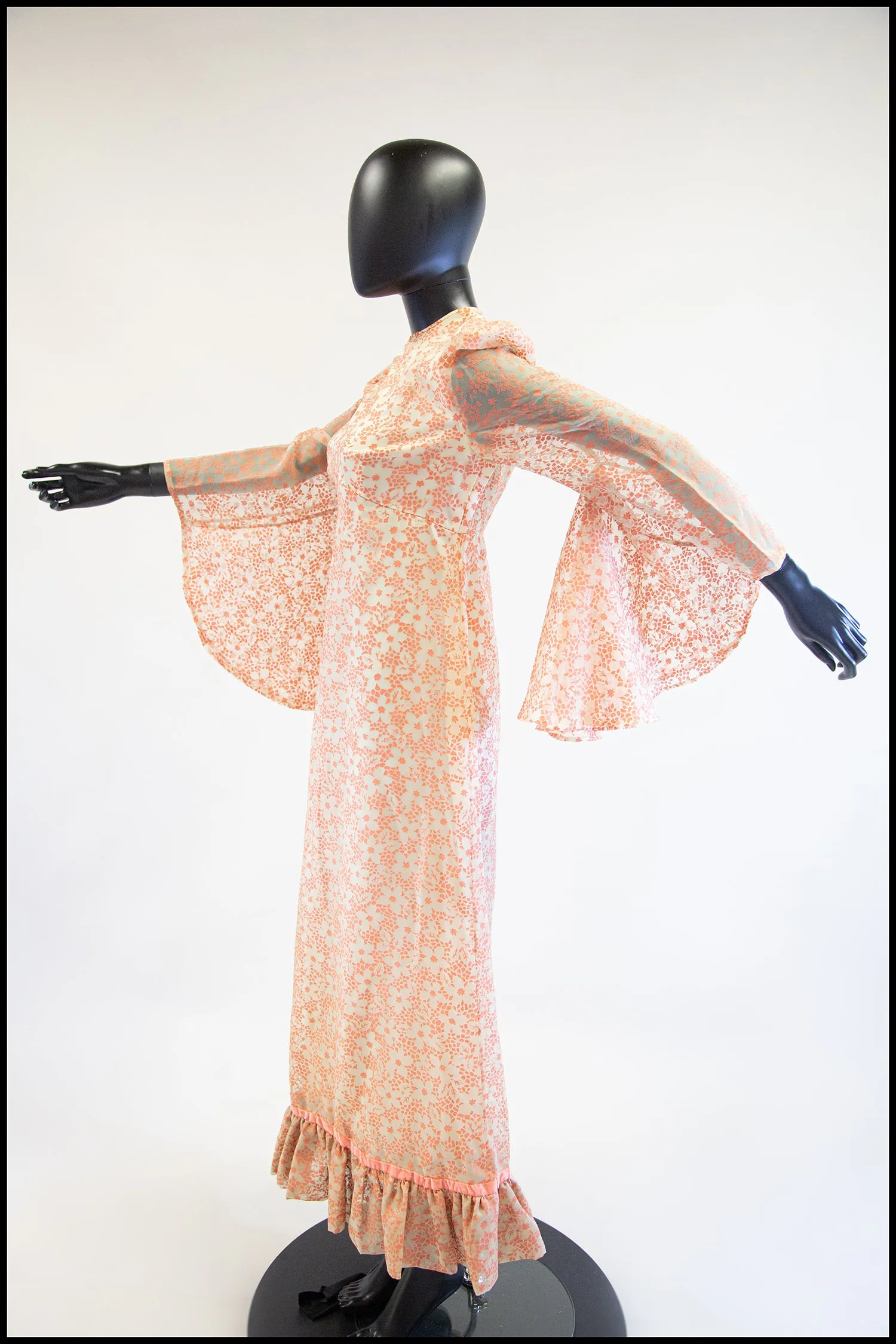 Vintage 1970s Peach Devore Maxi Dress