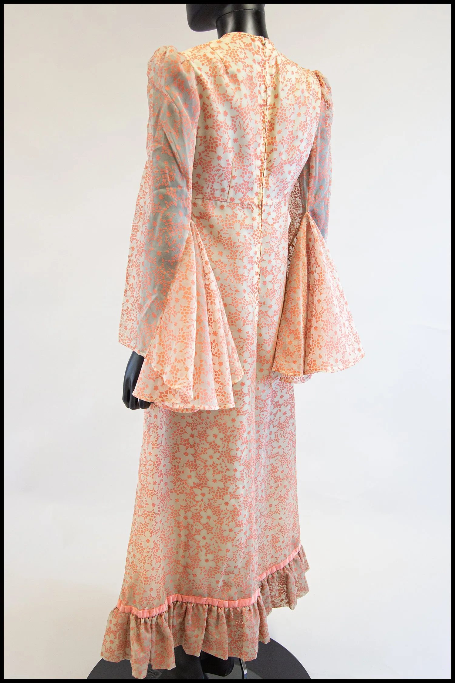 Vintage 1970s Peach Devore Maxi Dress