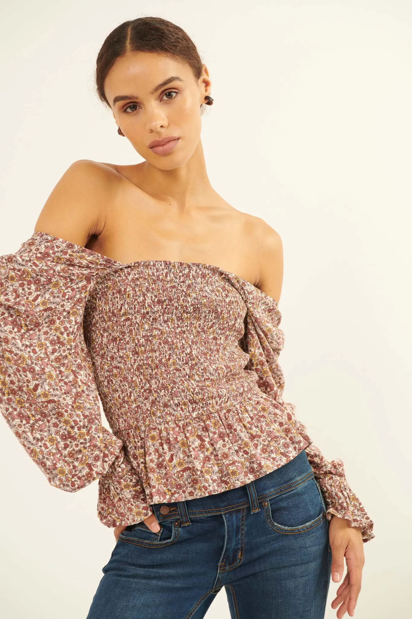 Wildflower Spirit Smocked Floral Peasant Top