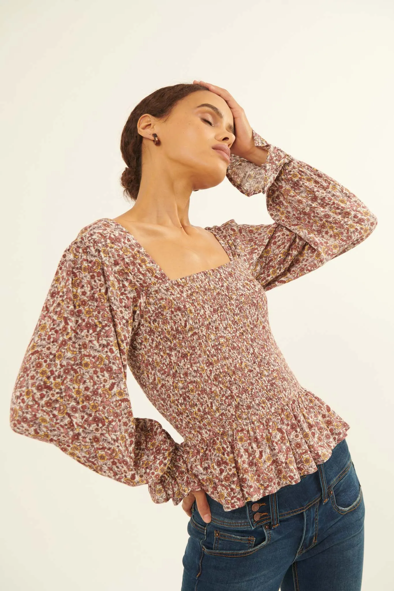 Wildflower Spirit Smocked Floral Peasant Top