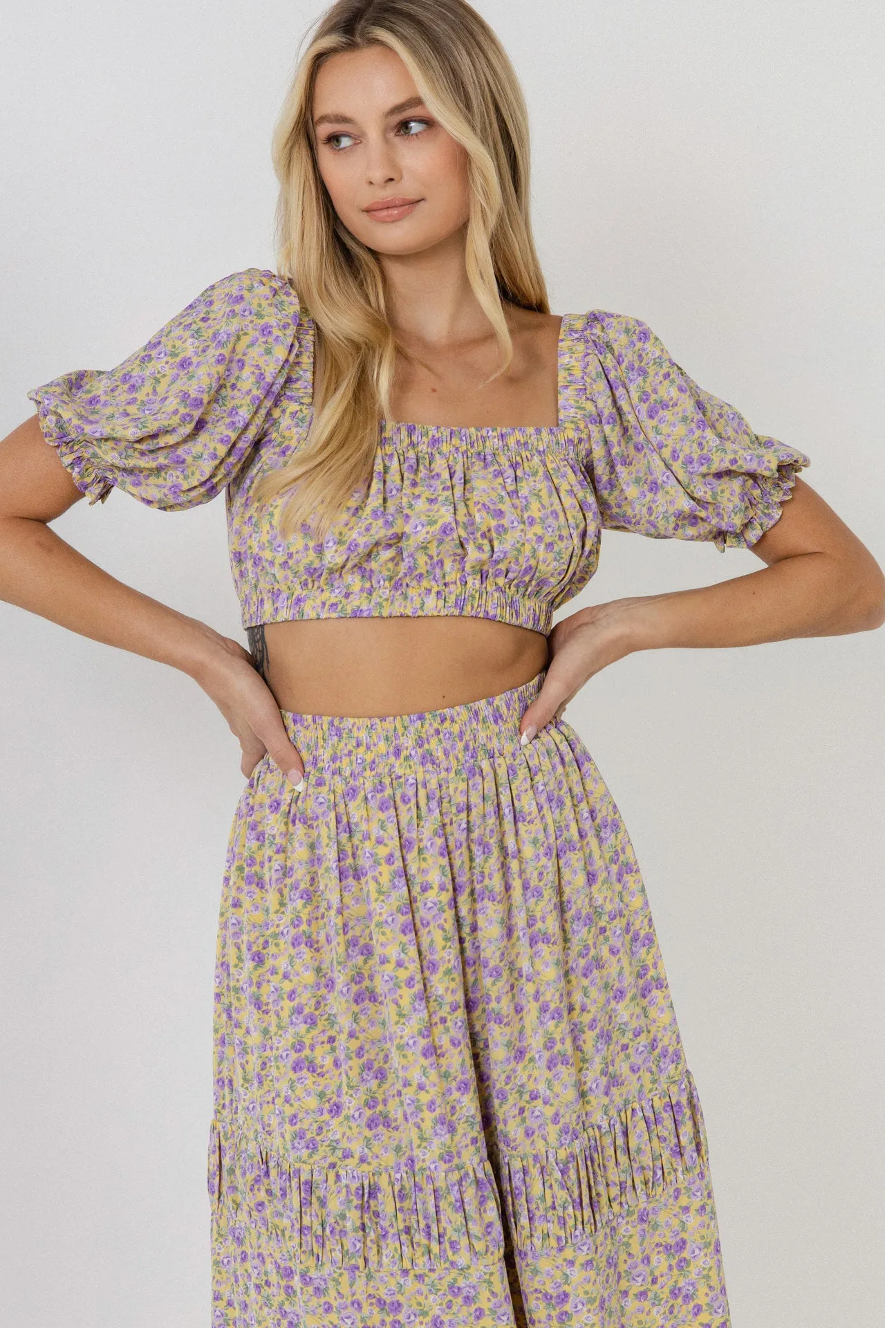 Women Woven Floral Cropped Blouse