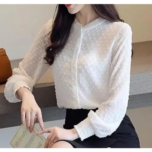 Women's Crepe Self Design Shirt Style Top