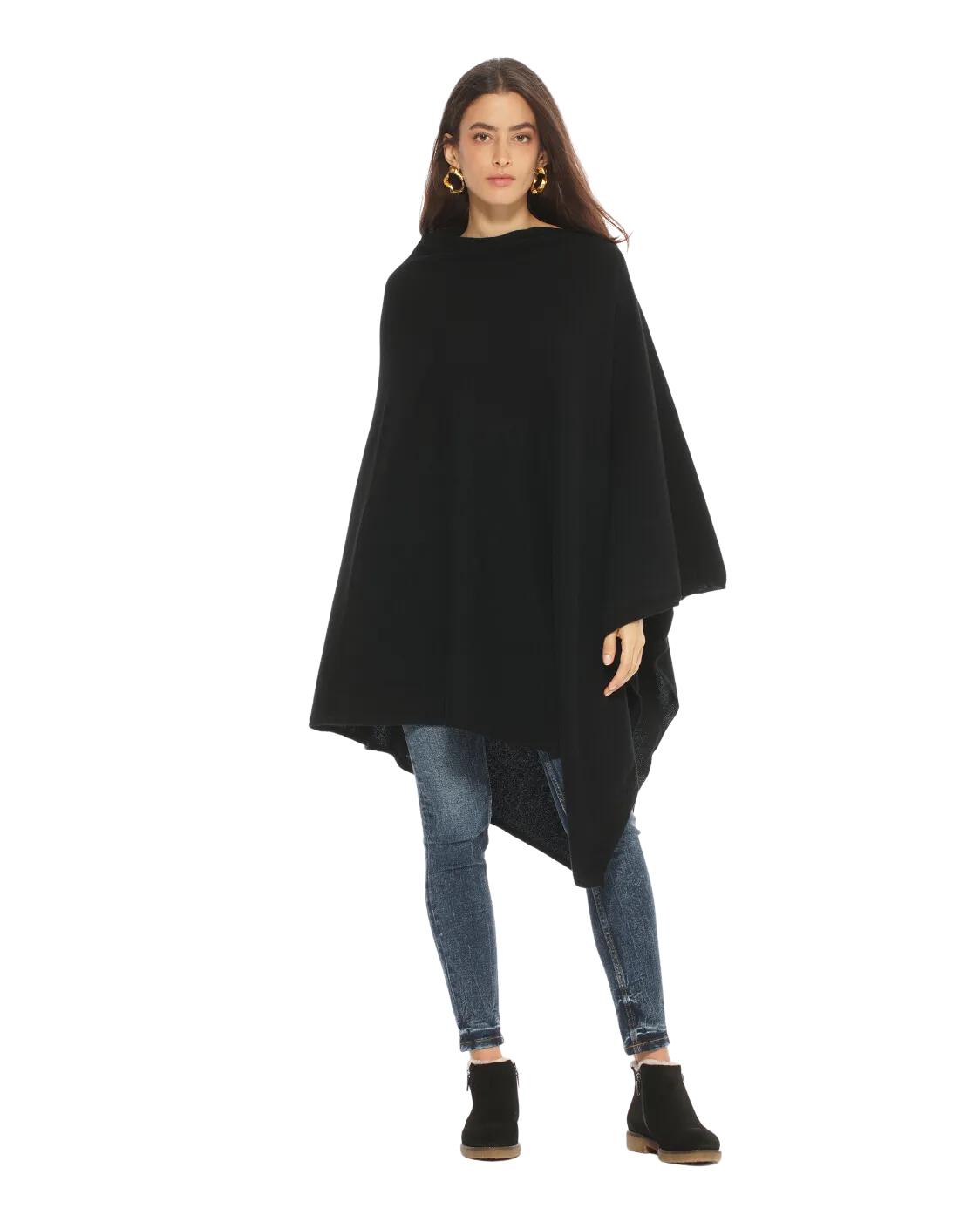 Women's Pure Cashmere Poncho Black