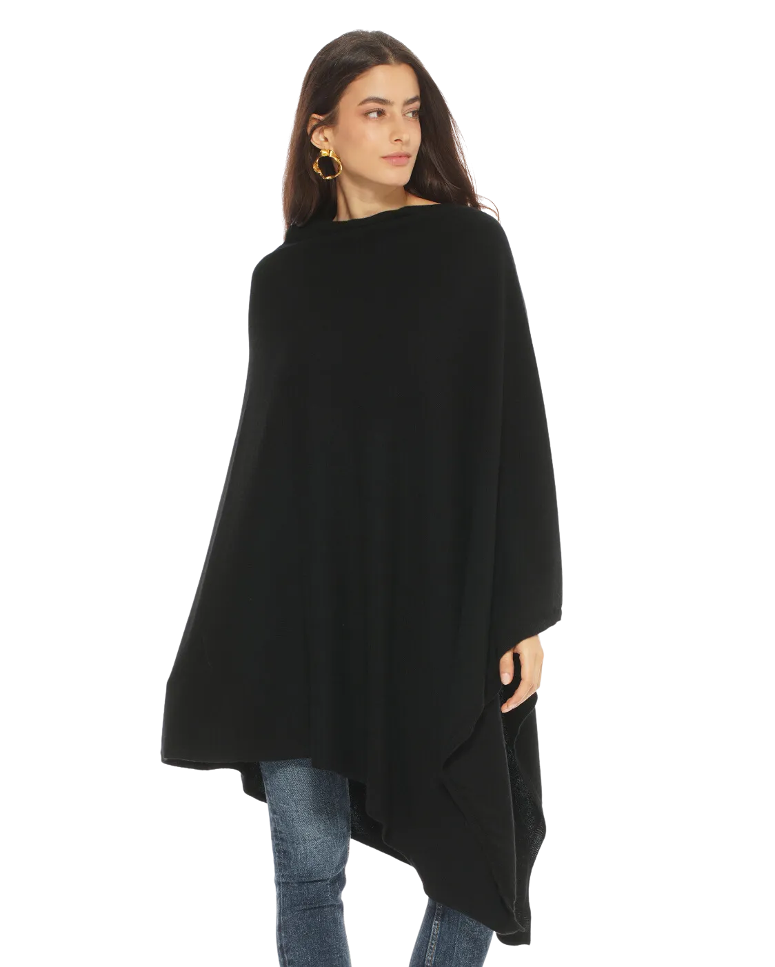 Women's Pure Cashmere Poncho Black