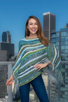 Woven V-Neck Fringe Light Multicolor Poncho Shaw (BKT4023)