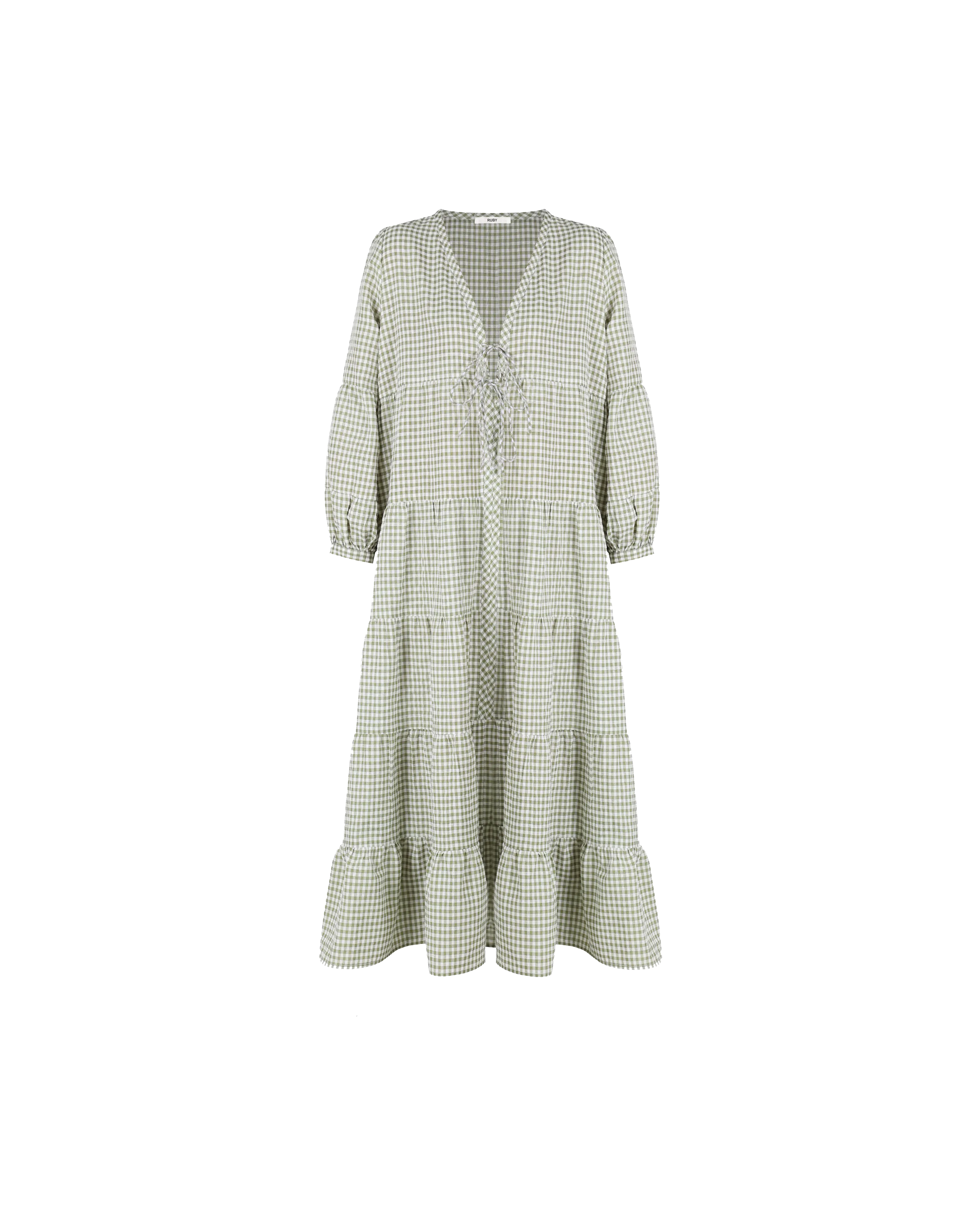 WREN TIERED MAXI DRESS KHAKI GINGHAM