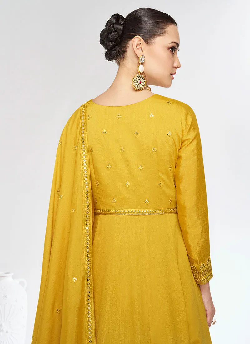 Yellow Sequence Embroidery Traditional Anarkali Gown