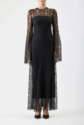 Zimmer Sheer Maxi Dress with Slip in Black Silk Lace