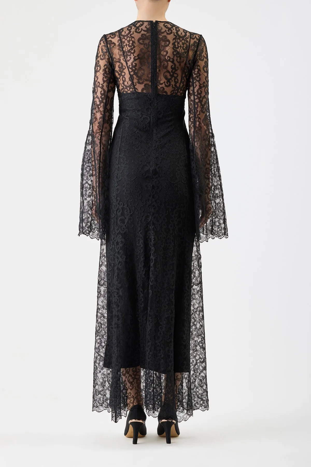 Zimmer Sheer Maxi Dress with Slip in Black Silk Lace